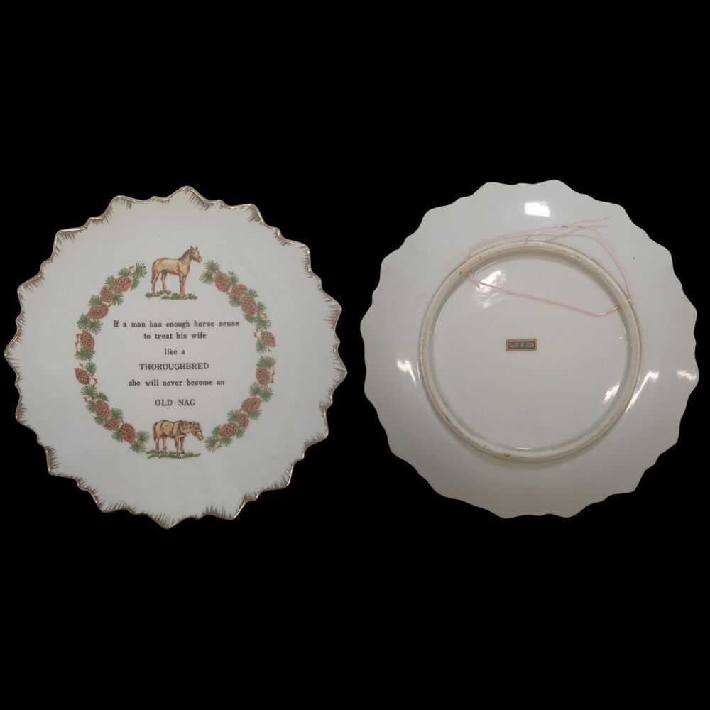 Vintage Porcelain Funny Core Horse Sense Decore Plate Thoroughbred Old Nag 7"